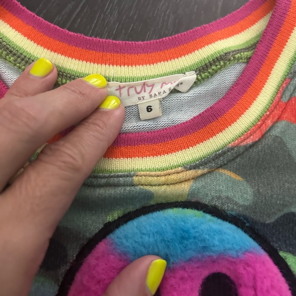 Truly Me Camo Smiley Face Long Sleeve Knit Dress, Girls Size 6 - Picture 2 of 6